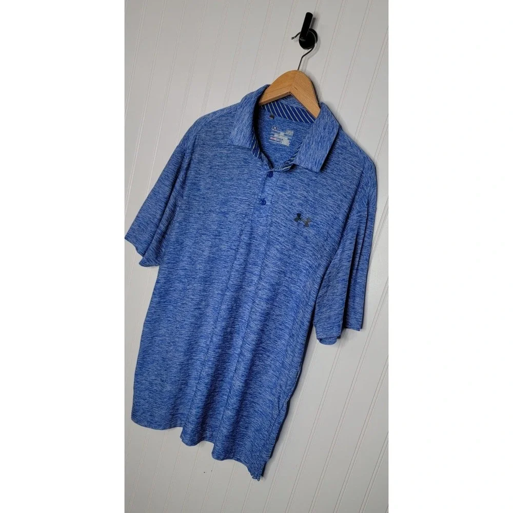 Under Armour Short Sleeve Polo Heatgear Loose Fit Men's size Large Heather Blue - Picture 2 of 8